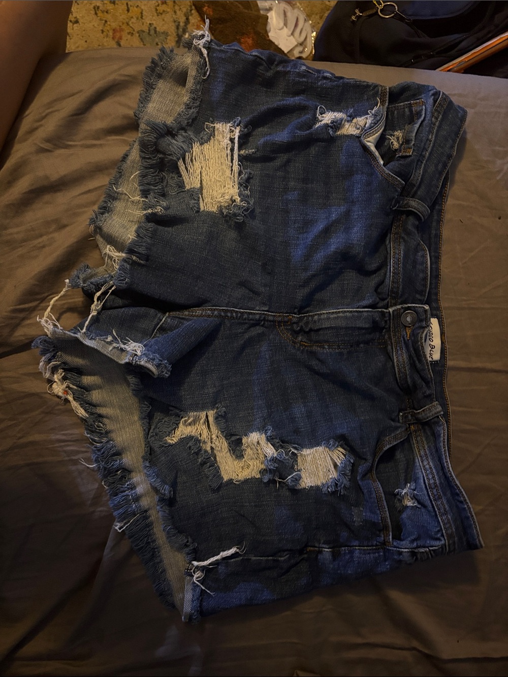 Women's Distressed Dark Blue Denim Cutoff Shorts
